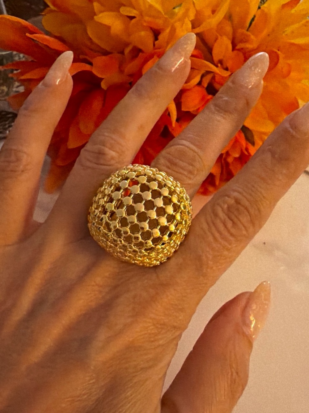 Zara Gold Honeycomb Dome Statement Ring - Picture 1 of 4